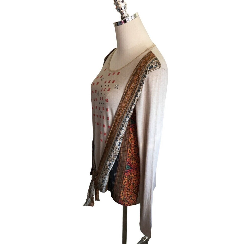 Desigual Top Women's Size Medium Beige Multi Color Floral Mixed Media - Picture 3 of 7